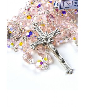 Pink Swarovski Crystal Silver Rosary
