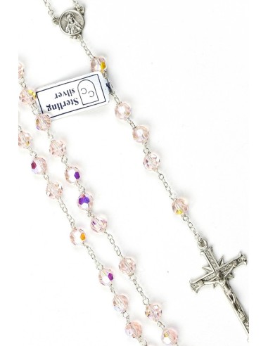 Pink Swarovski Crystal Silver Rosary