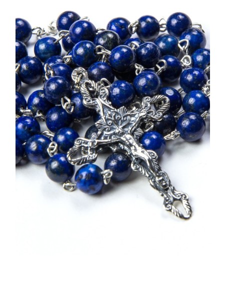 【HYERES LOR】24SS★ Beads Silver Stone MIX NC Lapis Lazuli Lapis Lazuli Silver Rosary | Vatican Gift