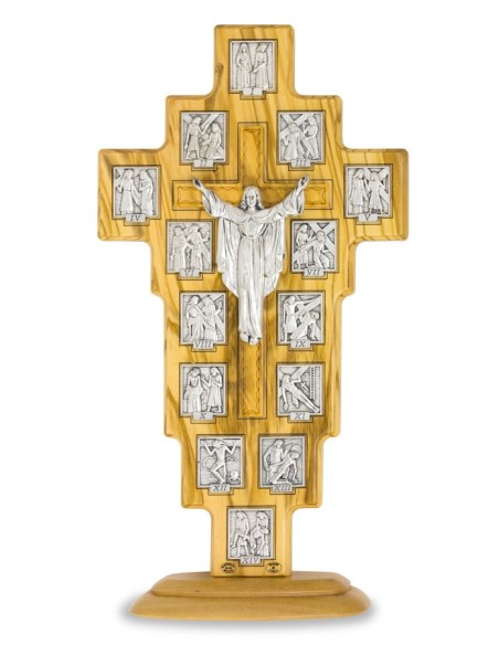 Olive Wood Via Crucis on stand Olive Wood Via Crucis on stand