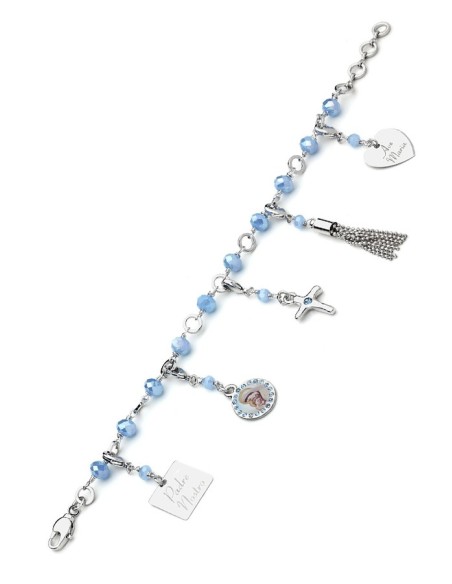 Charms Crystal Bracelet - Light Blue - Metal Gold Charms Crystal Bracelet - Light Blue - Metal Gold