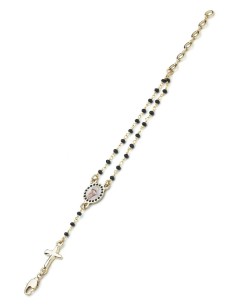 Enamelled Crucifix Crystal Bracelet - Black - Metal Gold Enamelled Crucifix Crystal Bracelet - Black - Metal Gold