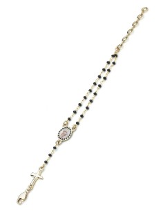 Enamelled Crucifix Crystal Bracelet - Black - Metal Gold