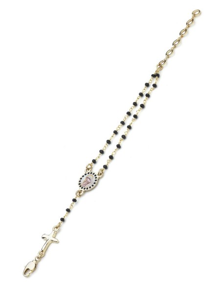 Enamelled Crucifix Crystal Bracelet - Black - Metal Gold