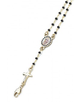 Enamelled Crucifix Crystal Bracelet - Black - Metal Gold