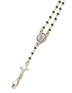 Enamelled Crucifix Crystal Bracelet - Black - Metal Gold Enamelled Crucifix Crystal Bracelet - Black - Metal Gold