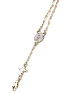 Enamelled Crucifix Crystal Bracelet - Pink - Metal Gold