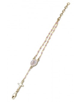 Enamelled Crucifix Crystal Bracelet - Pink - Metal Gold