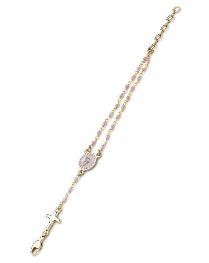 Enamelled Crucifix Crystal Bracelet - Pink - Metal Gold
