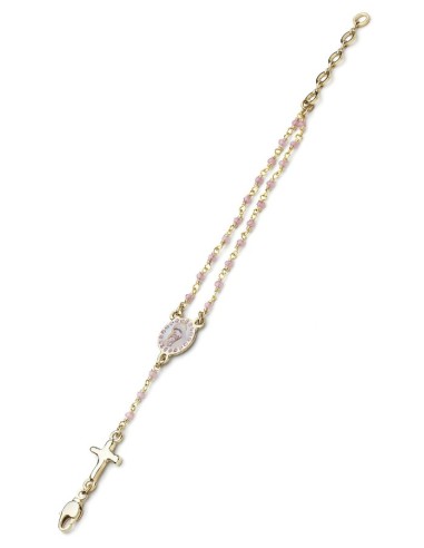 Enamelled Crucifix Crystal Bracelet - Pink - Metal Gold