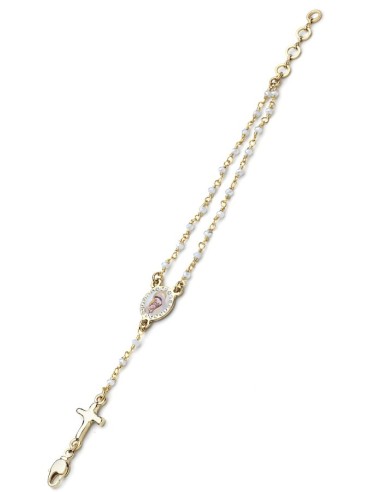 Enamelled Crucifix Crystal Bracelet - White - Metal Gold