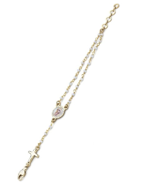 Enamelled Crucifix Crystal Bracelet - White - Metal Gold Enamelled Crucifix Crystal Bracelet - White - Metal Gold