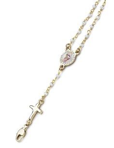 Enamelled Crucifix Crystal Bracelet - White - Metal Gold Enamelled Crucifix Crystal Bracelet - White - Metal Gold