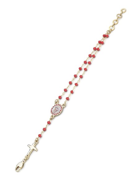 Enamelled Crucifix Crystal Bracelet - Red - Metal Gold Enamelled Crucifix Crystal Bracelet - Red - Metal Gold