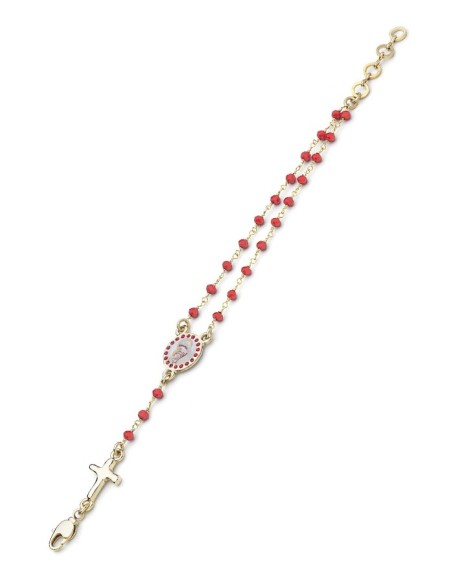 Enamelled Crucifix Crystal Bracelet - Red - Metal Gold