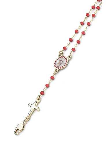 Enamelled Crucifix Crystal Bracelet - Red - Metal Gold