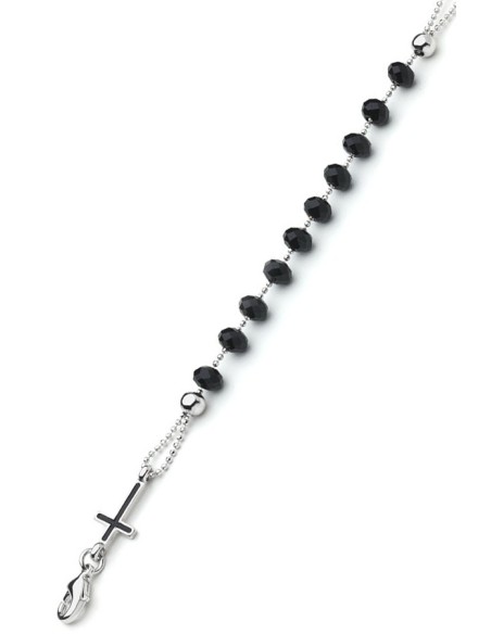 Crystal Bracelet with Enamelled Crucifix and Miraculous Medal - Black - Metal Gold Crystal Bracelet with Enamelled Crucifix and Miraculous Medal - Black - Metal Gold