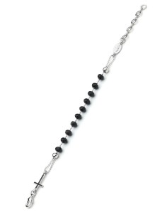 Crystal Bracelet with Enamelled Crucifix and Miraculous Medal - Black - Metal Gold