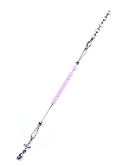 Crystal Bracelet with Enamelled Crucifix and Miraculous Medal - Pink Crystal Bracelet with Enamelled Crucifix and Miraculous Medal - Pink
