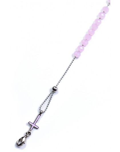 Crystal Bracelet with Enamelled Crucifix and Miraculous Medal - Pink