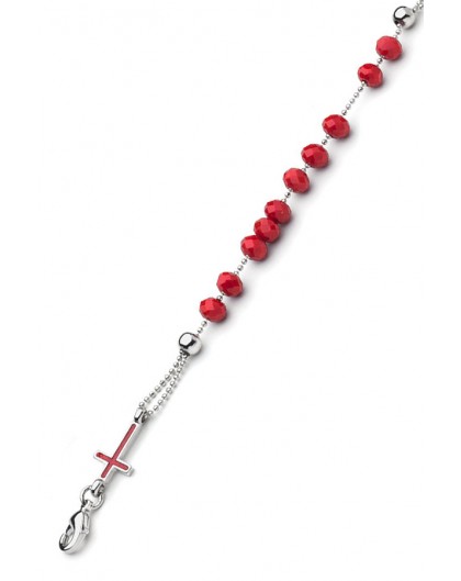Crystal Bracelet with Enamelled Crucifix and Miraculous Medal - Red