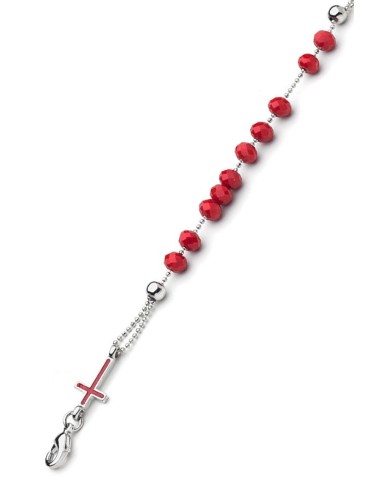 Crystal Bracelet with Enamelled Crucifix and Miraculous Medal - Red