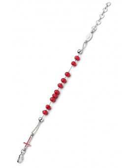Crystal Bracelet with Enamelled Crucifix and Miraculous Medal - Red