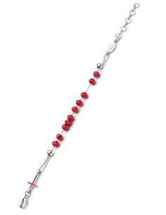 Crystal Bracelet with Enamelled Crucifix and Miraculous Medal - Red