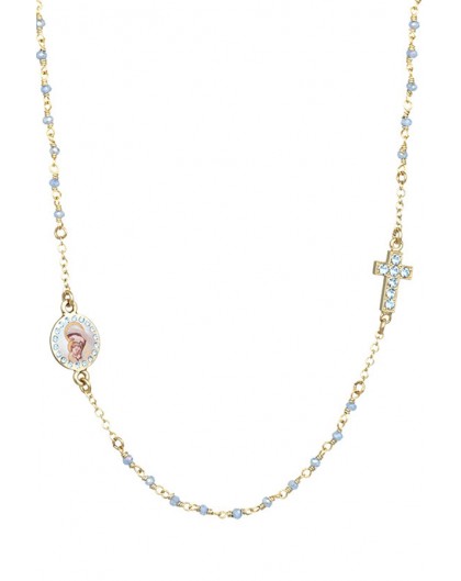 Crystal  Necklace with Crucifix with strass - Light Blue - Metal Gold