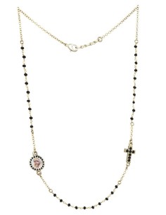 Crystal Necklace with Crucifix with strass - Black - Metal Gold Crystal Necklace with Crucifix with strass - Black - Metal Gold
