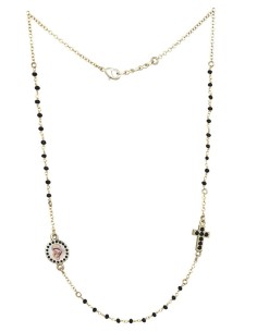 Crystal  Necklace with Crucifix with strass - Black - Metal Gold