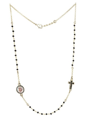 Crystal  Necklace with Crucifix with strass - Black - Metal Gold