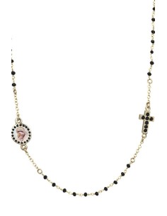 Crystal Necklace with Crucifix with strass - Black - Metal Gold Crystal Necklace with Crucifix with strass - Black - Metal Gold