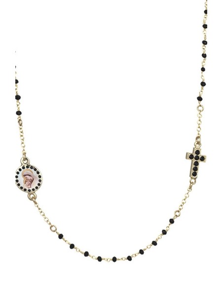 Crystal Necklace with Crucifix with strass - Black - Metal Gold Crystal Necklace with Crucifix with strass - Black - Metal Gold