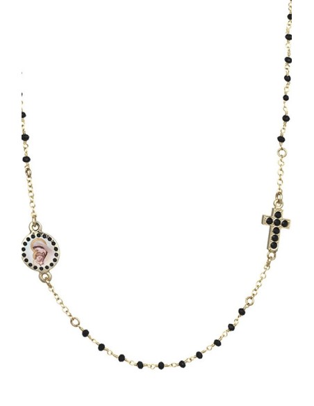 Crystal  Necklace with Crucifix with strass - Black - Metal Gold