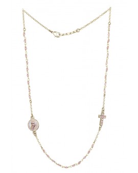 Crystal  Necklace with Crucifix with strass - Pink - Metal Gold