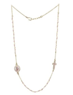 Crystal Necklace with Crucifix with strass - Pink - Metal Gold Crystal Necklace with Crucifix with strass - Pink - Metal Gold