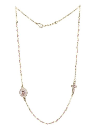 Crystal Necklace with Crucifix with strass - Pink - Metal Gold Crystal Necklace with Crucifix with strass - Pink - Metal Gold
