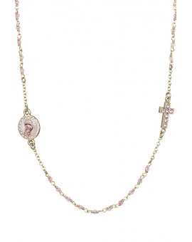 Crystal  Necklace with Crucifix with strass - Pink - Metal Gold