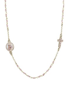 Crystal Necklace with Crucifix with strass - Pink - Metal Gold Crystal Necklace with Crucifix with strass - Pink - Metal Gold