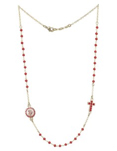 Crystal Necklace with Crucifix with strass - Red - Metal Gold Crystal Necklace with Crucifix with strass - Red - Metal Gold