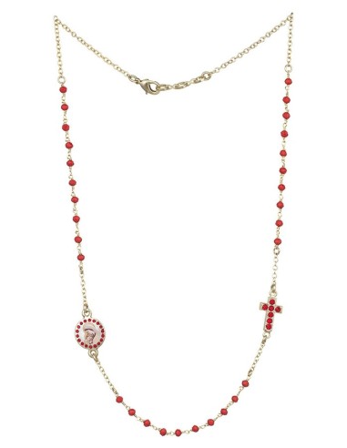 Crystal  Necklace with Crucifix with strass - Red - Metal Gold