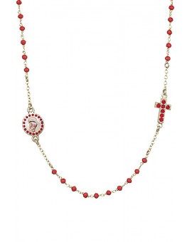 Crystal  Necklace with Crucifix with strass - Red - Metal Gold