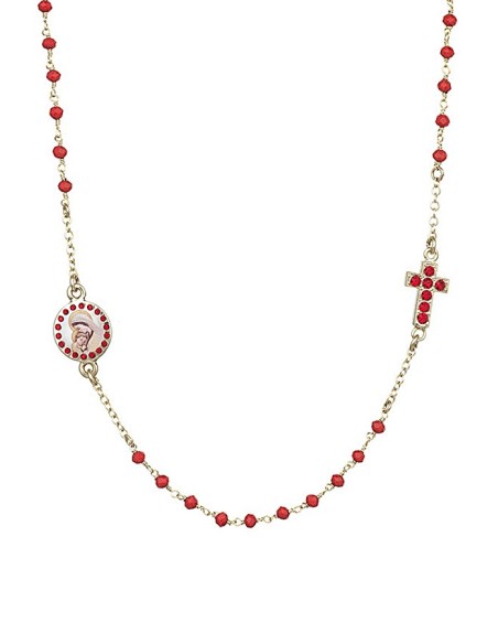 Crystal Necklace with Crucifix with strass - Red - Metal Gold Crystal Necklace with Crucifix with strass - Red - Metal Gold