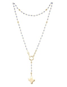 Crystal Rosary Necklace - Light Blue - Metal Gold Crystal Rosary Necklace - Light Blue - Metal Gold