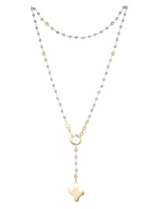 Crystal Rosary Necklace - Light Blue - Metal Gold