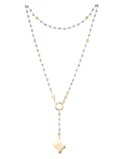 Crystal Rosary Necklace - Light Blue - Metal Gold