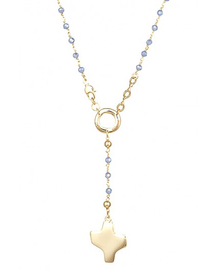 Crystal Rosary Necklace - Light Blue - Metal Gold