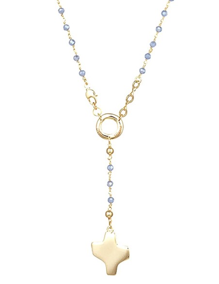 Crystal Rosary Necklace - Light Blue - Metal Gold Crystal Rosary Necklace - Light Blue - Metal Gold