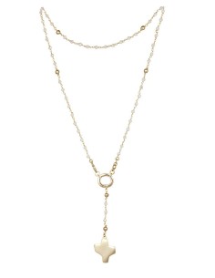 Crystal Rosary Necklace - White - Metal Gold Crystal Rosary Necklace - White - Metal Gold